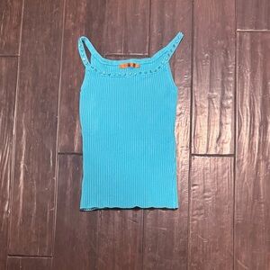 Vintage Turquoise Ribbed Tank Top with Stud Detail
